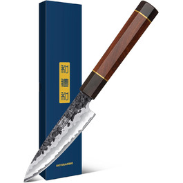 Японський ніж Сантоку HOSHANHO 18 см, ручна робота, з високоякісної сталі, ергономічна ручка, подарункова коробка (ніж-шпелінер 9,5 см)