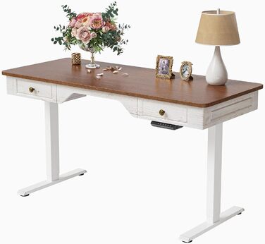 FEZIBO Стол стоячий електричний, регульований, з 2 шухлядами, 140 x 60 см, дерево (світле дерево), білий каркас (2 шт.)