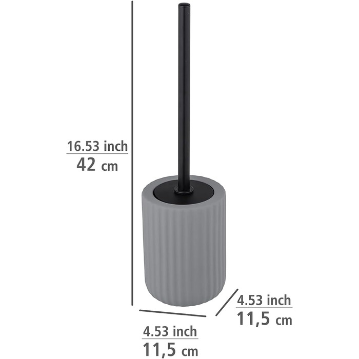 Набір для унітазу WENKO Belluno, високоякісний тримач для щіток з міцної кераміки з сучасними вигинами, змінна насадка для гігієнічних цілей, м'яка на дотик рифлена поверхня / чорний, Ø 11,5 х 42 см (сірий)