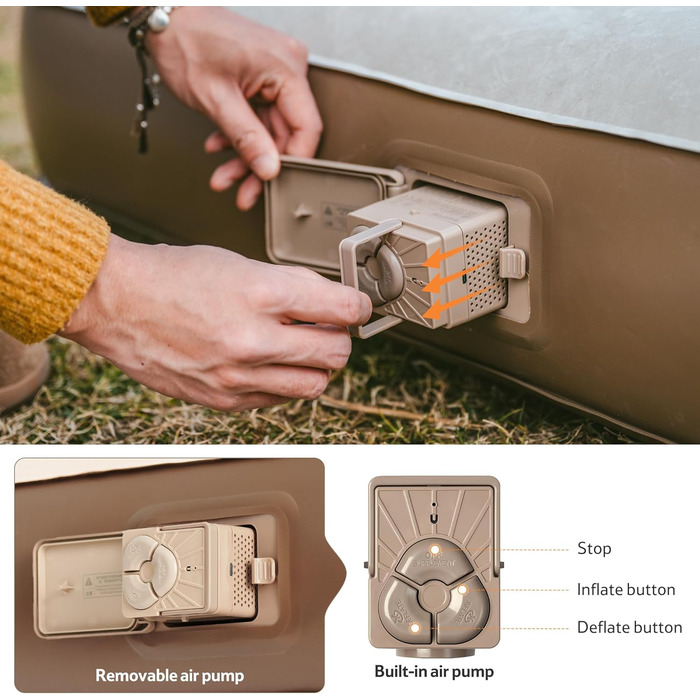 Надувна матрац Naturehike для 2 осіб з електричним насосом, 200x150x25 см. Самостійно надувна, преміум-якість, для кемпінгу та дому. Колір: коричневий.