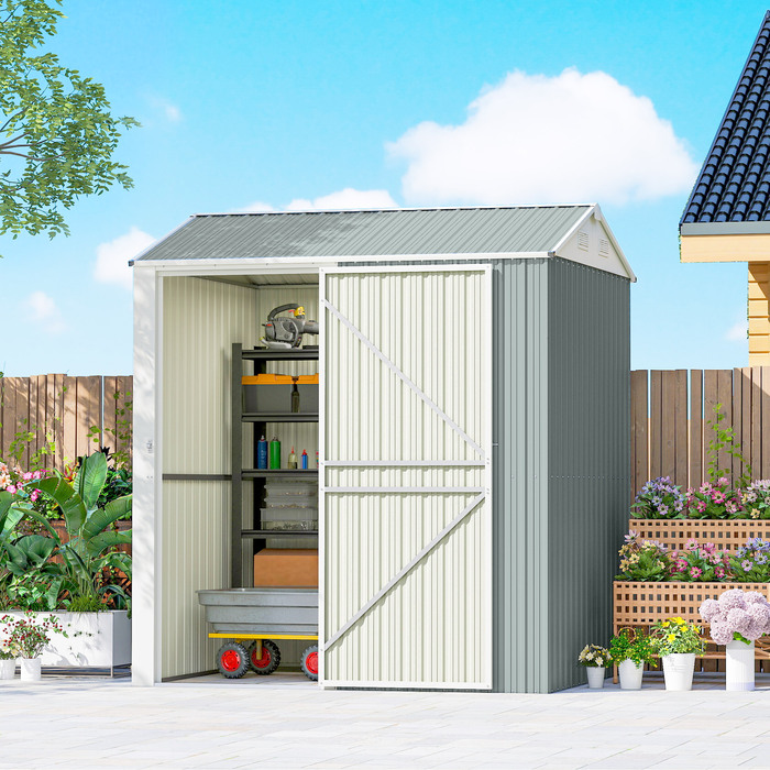 Металевий сарай Metall Gerätehaus 3,5 м², високий закривається на замок, з вентиляційним дахом, отворами для рукавичок, розміром 209 x 177 x 236 см