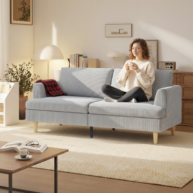 Диван на 3 особи, кутовий диван з підлокітниками, м'який диван з декоративною шнурівкою для вітальні, світло-сірий