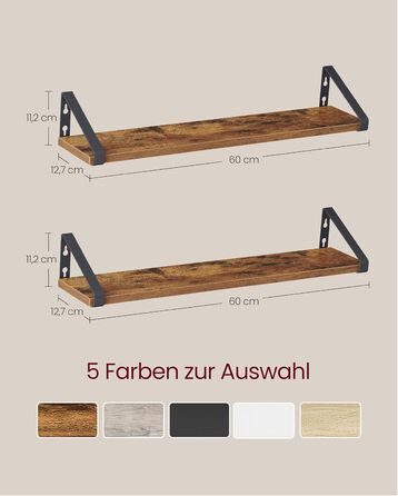 Настінна полиця VASAGLE, 6 штук в наборі, полиці-дошки, 2 способи монтажу, 30/35/40 см, для вітальні, кухні, кабінету, ванної кімнати, вінтажний коричневий + матовий чорний, LWS033K02