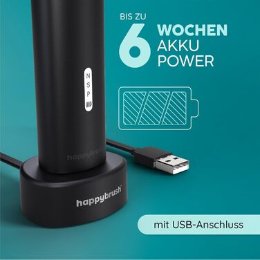 Електрична зубна щітка happybrush® Eco Vibe 3+ – Чорний колір – Тест-переможець – 100 днів тестування – 2 роки гарантії