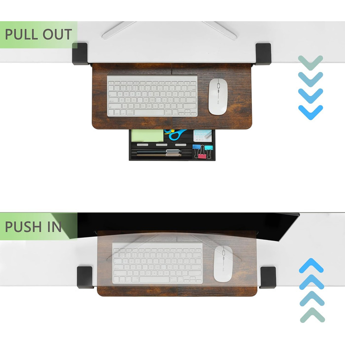 Підставка для клавіатури ETHU, висувна, 50x30 см, з кріпленням C, для монтажу під столом, ергономічна, горіх