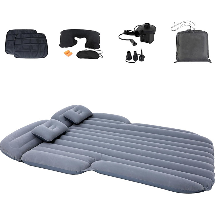 Надувне ліжко Icelus Doppel 204x153x23 см з насосом. Матрац для кемпінгу, подорожей та дому. Сірий колір