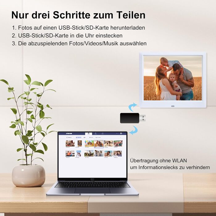 Цифровий фотомонтаж 10.1 дюйма, IPS, 1280x800, USB/SD, фото/музика/відео, календар, будильник, настінний монтаж, білий