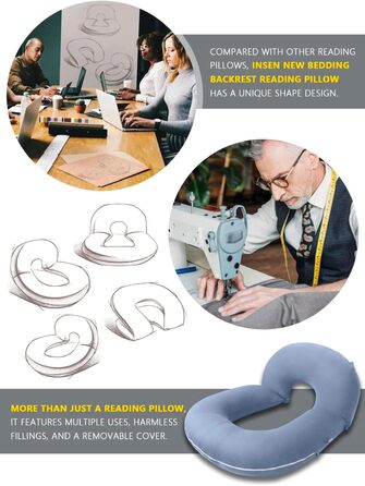 Подушка для читання INSEN, спинка для сидіння в ліжку, для читання, відпочинку, медсестер, дорослих, мам та дітей, для пресування живота в ліжку (охолоджуюча бавовна, блакитна, базова)