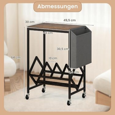 COSTWAY Регулятор для платівки, полиця для платівок з місцем для зберігання вінілу та журналів, підставка для платівок з фіксуючими колесами, приліжкова тумбочка для вітальні, спальні (колір: коричневий)