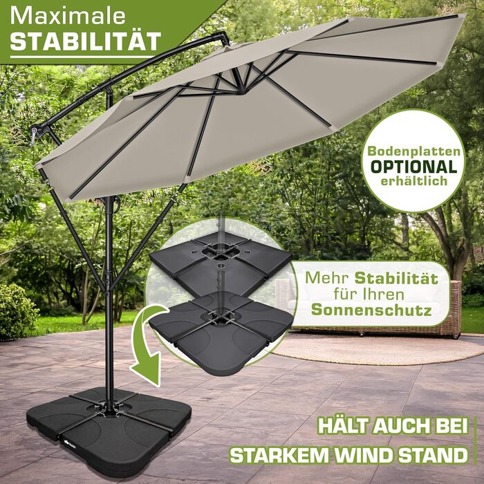 Садова парасолька-ампел Tillvex з алюмінієвим стержнем та чохлом, 350 см, Taupe — поворотна на 360° з рукою-кurbel, захистом від UV та вітру, водонепроникна