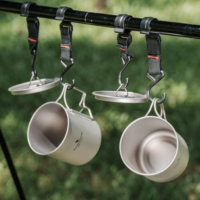 iBasingo Titan Becher - туристичний посуд, термокружка, чашка для кемпінгу з кришкою та складним ручками, 200-750 мл (Ti3024d-420ml)