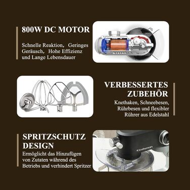 Кухонна машина 5л з місткою чашею з нержавіючої сталі, для тіста, піци, з таймером та 8 режимами. В комплекті: міксер, гак для тіста, вінчик, гнучкий вінчик. Чорний колір.