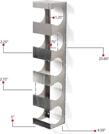 Стійка для вина Brightmaison з нержавіючої сталі, 5 пляшок, з верхньою полицею, сучасний дизайн, кріпиться на стіну