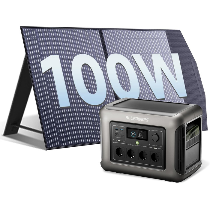 Powerstation ALLPOWERS R1500 LITE: портативна електростанція 1056Wh з LFP акумулятором, 4x 1600W AC вихід, сонячна панель, швидка зарядка, резервне живлення для кемпінгу, RV, невідключуваність