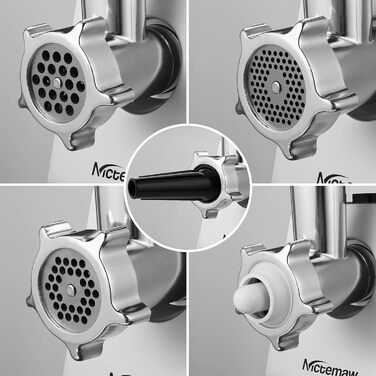 Електричний м'ясорубка Nictemaw Fleischwolf 2000W з 3 насадками: для фаршу, ковбаси та випічки. Підходить для м'яса, овочів та тіста (сірий)