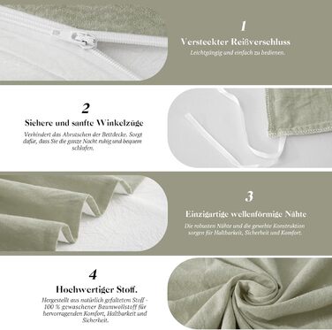 Набір постільної білизни SOULFUL 155x220, бавовна, з блискавкою, текстура як stone washed льон, 1.5 спальне ліжко, 2 шт. (Vintage Green)