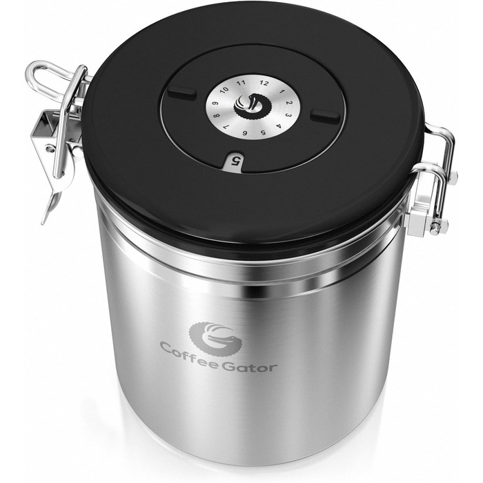 Набір кавових контейнерів Coffee Gator з нержавіючої сталі (2 шт.) – зберігає каву свіжою довше. З датою розкриття, CO2-вентилем та мірною ложкою.