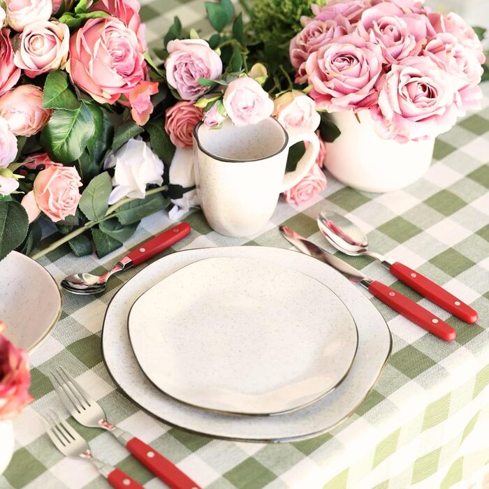 EXZACT Набір столових приборів 24 шт. з нержавіючої сталі з ручками з фіксацією - Ретро стиль. В комплекті: 6 виделок, 6 ножів, 6 ложок, 6 чайних ложок - Червоний