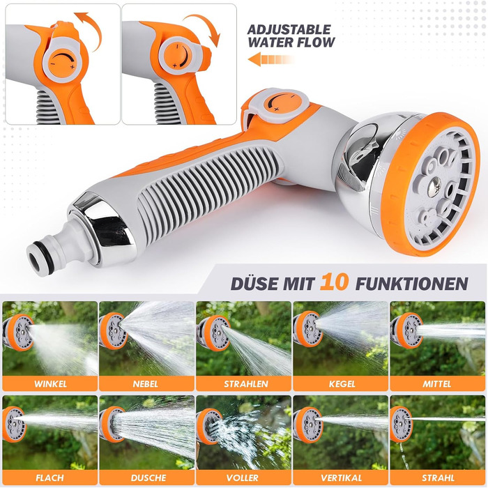 Висувна касета для садового шлангу на стіну, 2м шлангу + пістолет для поливу, повільне автоматичне змотування, фіксація шлангу на будь-якій довжині, поворотна кріплення 180°, максимальна довжина шлангу 30м