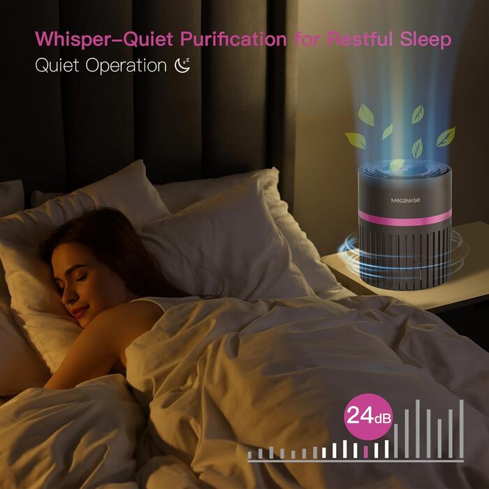 Повітряочисник MEGAWISE з 3-в-1 фільтром HEPA для дому та спальні. Захист від алергенів, пилу, тютюнового диму та диму від лісових пожеж.
