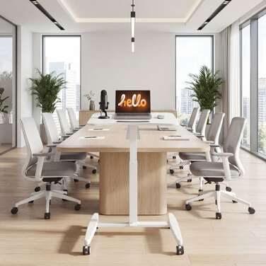 Регульований за висотою стіл для стояння, мобільний стіл з нахиленою стільницею, стопор безпеки, колеса, білий