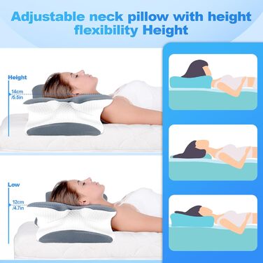 Ортопедична подушка для шиї LNZHAO з memory foam - підтримка для сну на боці, спині та животі - для зняття болю в шиї та плечей (темно-сіра)