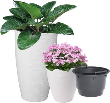 Горщик для квітів MELTOM Blumenkübel – білий, діаметр 42 см, знімний вкладиш, горизонтальні смуги