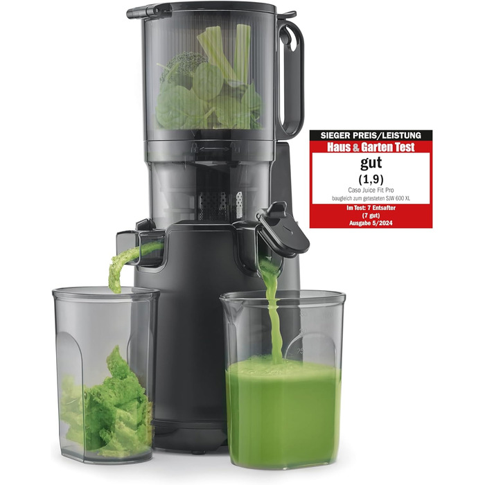 CASO Juice Fit Pro - Швидковичавниця, Тест-переможець: Haus & Garten Test, Низька швидкість (40 об/хв), Велика завантажувальна воронка 130 мм Ø для цілих фруктів, Чорний