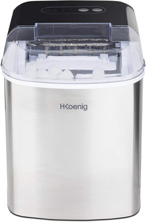 Льодогенератор H.Koenig ICEK12, 12 кг/добу, нержавіюча сталь, сріблястий - 2 розміри кубиків льоду, індикатор рівня води