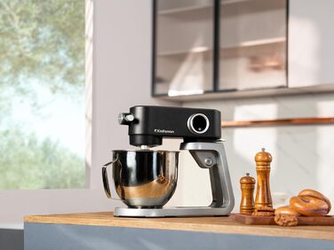 Кухонна машина 5л з місткою чашею з нержавіючої сталі, для тіста, піци, з таймером та 8 режимами. В комплекті: міксер, гак для тіста, вінчик, гнучкий вінчик. Чорний колір.