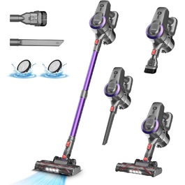 Бездротовий акумуляторний пилосос 25000Pa з антинамотувальною насадкою та автономністю 50 хвилин. Підходить для килимів, твердих підлог та видалення шерсті тварин. Колір: фіолетовий