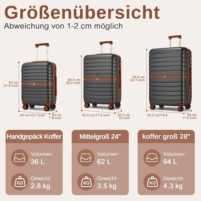 Валіза KONO, середнього розміру, 66 см, ABS+PC, з коліщатами та кодовим замком (темно-зелений/коричневий)