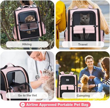 Розширюваний рюкзак для кішок рюкзак для собак для кішок до 8 кг, великий рюкзак для кішок складаний рюкзак для домашніх тварин з внутрішнім повідцем і килимком для домашніх тварин, рожевий рожевий (до 8 кг) розширюваний-сітчасте вікно (L)