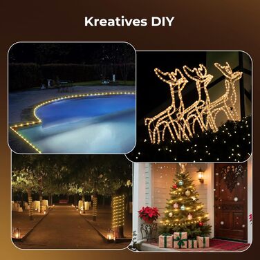 LED гірлянда для декорування приміщень та вулиці: 24 лампочки, 12м, RGB, тепле світло, 8 режимів, таймер, димування. Підходить для вечірки, саду, балкону, тераси, весілля, Різдва.