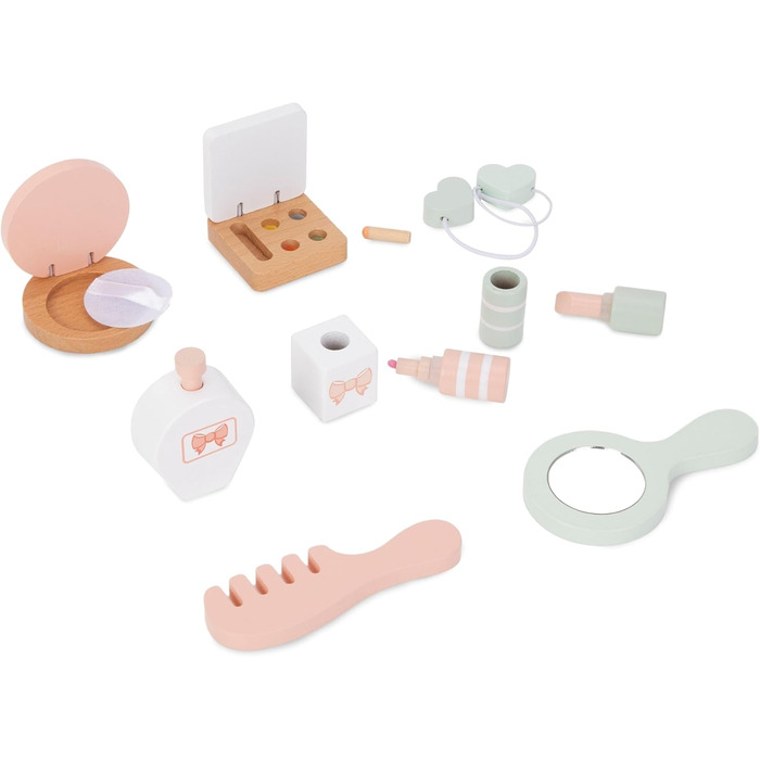 Детський туалетний столик Mamabrum XXL з дерева з пуфом та LED-дзеркалом – для дівчаток від 3 років, з ящиком та аксесуарами для краси, ігровий набір та письмовий стіл (MAM74 MY DRESSER)