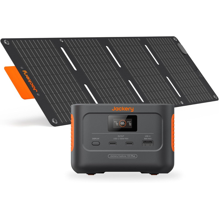 Jackery Explorer 100 Plus: портативна електростанція з LiFePO4 акумулятором 99Wh, 128W, 3 порти для зарядки, резервне живлення для подорожей та надзвичайних ситуацій
