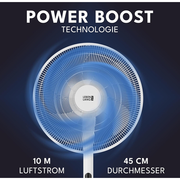 Підлоговий вентилятор LEBENLANG з пультом керування, LED-дисплеєм, 5 режимів, енергозбереження, осциляція, тиха робота, таймер, 60W, чорний
