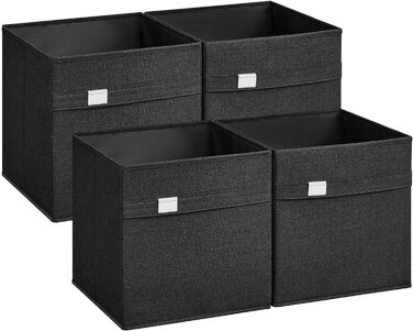 Коробка для зберігання SONGMICS, набір з 4 шт. , коробки для організації, які можна прати, 2 ручки, складна, оксфордська тканина, штучний льон, легкий догляд, металевий тримач етикеток, для кубічної полиці, ROB230G04 (33 x 33 x 33 см, чорнило)