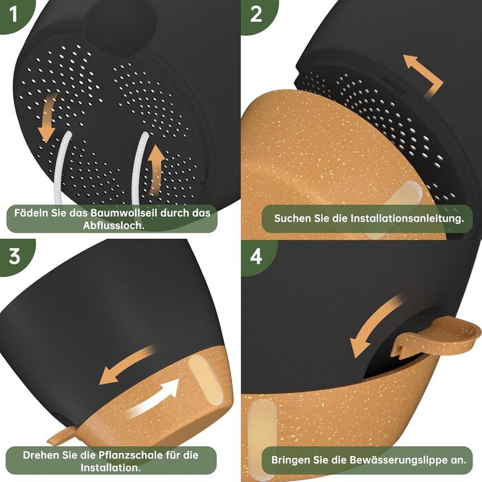 Набір горщиків для квітів ZMTECH 25 см з підставкою, 2 шт., чорний, самополив, пластик
