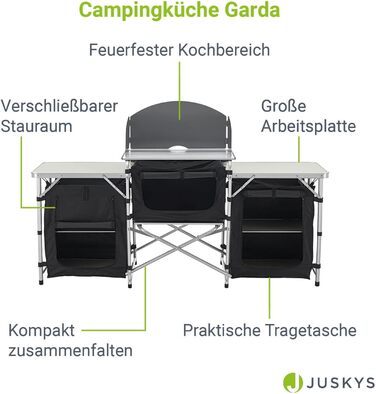 Складна кухня для кемпінгу Juskys з сумкою для перенесення - нержавіюча - Кухня для кемпінгу на відкритому повітрі Складна шафа для кемпінгу - Складна кухонна коробка з чорною шафою