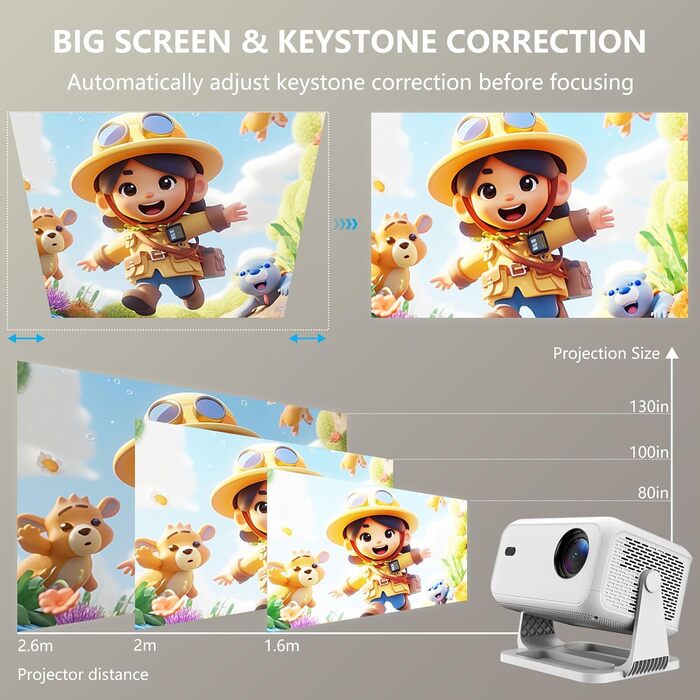 Міні-проектор Smart Beamer 4K з автофокусом та корекцією трапеції, WiFi6, Bluetooth, 600ANSI, 1080P Full HD, для дому та на вулицю, обертання 180°, сумісний з Netflix, модель L350-NF