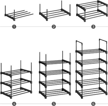 Полиця для взуття 4 яруси, Він набір, Підставка для взуття металева, Місце для зберігання взуття, Органайзер для взуття 16-0 пар взуття, штабельований, для передпокою Вітальня Спальня, 30 х 9 х 74 см, чорний LSA08BK 4 рівні (30 х 9 х 74 см) (2,5 рівні (30