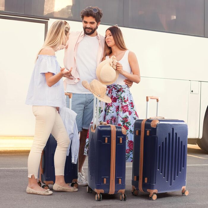 Набір валіз LEADZM 3 шт. з захистом кутів, жорсткий корпус ABS, телескопічна ручка, ручна поклажа (темно-синій/коричневий)