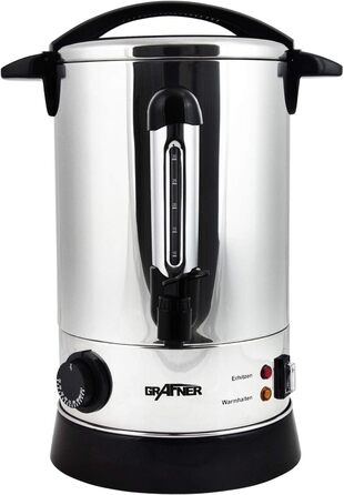 Електричний диспенсер для глінтвейну Grafner XL з нержавіючої сталі, 8,8 л, 1500 Вт, з краном, термостатом та захистом від перегріву