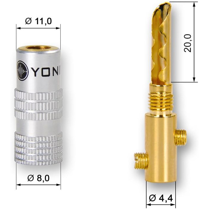 Високоякісна бананова вилка Yonix позолочені БСИ-245 Трубка 32 шт., 32 шт.