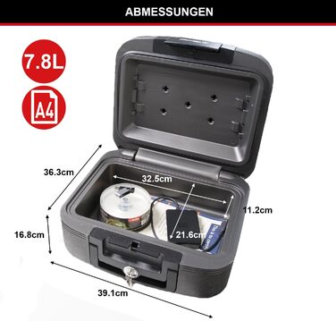 Сейф Master Lock вогнестійкий та водонепроникний з ключем, потрійний захист - від пожежі, води та крадіжок, 7.8L, 16.8 x 39.1 x 36.3 см
