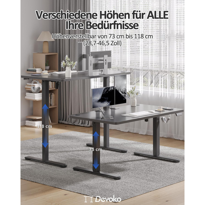 Електричний регульований стіл Devoko 120x60 см: стіл для стоячи/сидячи, офісний, з пам'яттю, чорний