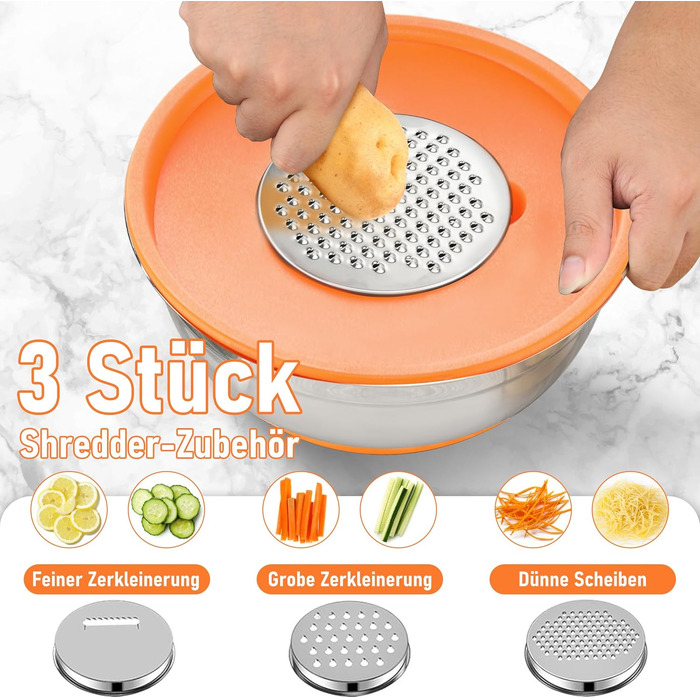 Набір мисок Hunnycook 7 шт. з нержавіючої сталі з кришкою, 5L, 4.5L, 4L, 2.4L, 1.7L, 1.25L, 0.8L, миски для салатів, стійкі до миття в посудомийній машині