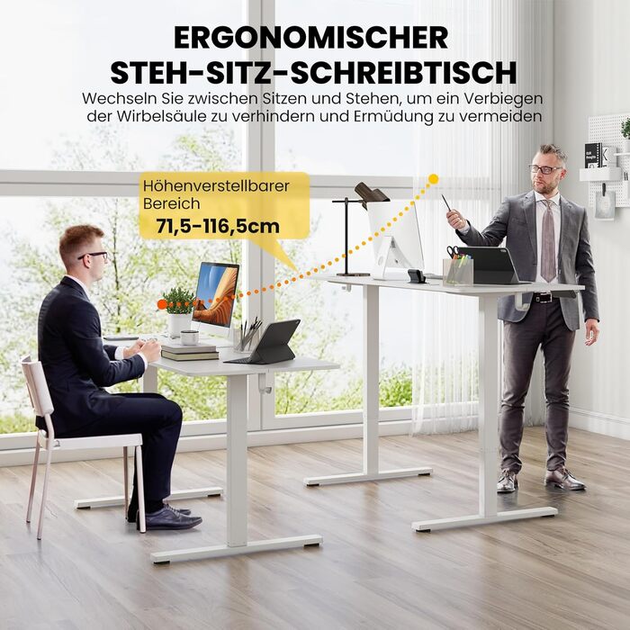 Електричний регульований стіл GYMAX 160x60 см з 3 рівнями пам'яті та системою антиколізії, білий. Комп'ютерний стіл з гачками та отворами для кабелів