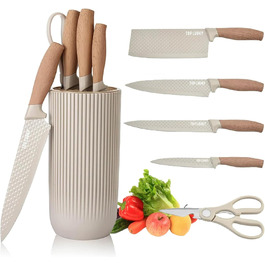 Набір кухонних ножів, 6 предметів, чорний, гострий, з антипригарним покриттям, нержавіюча сталь, з підставкою (Khaki)